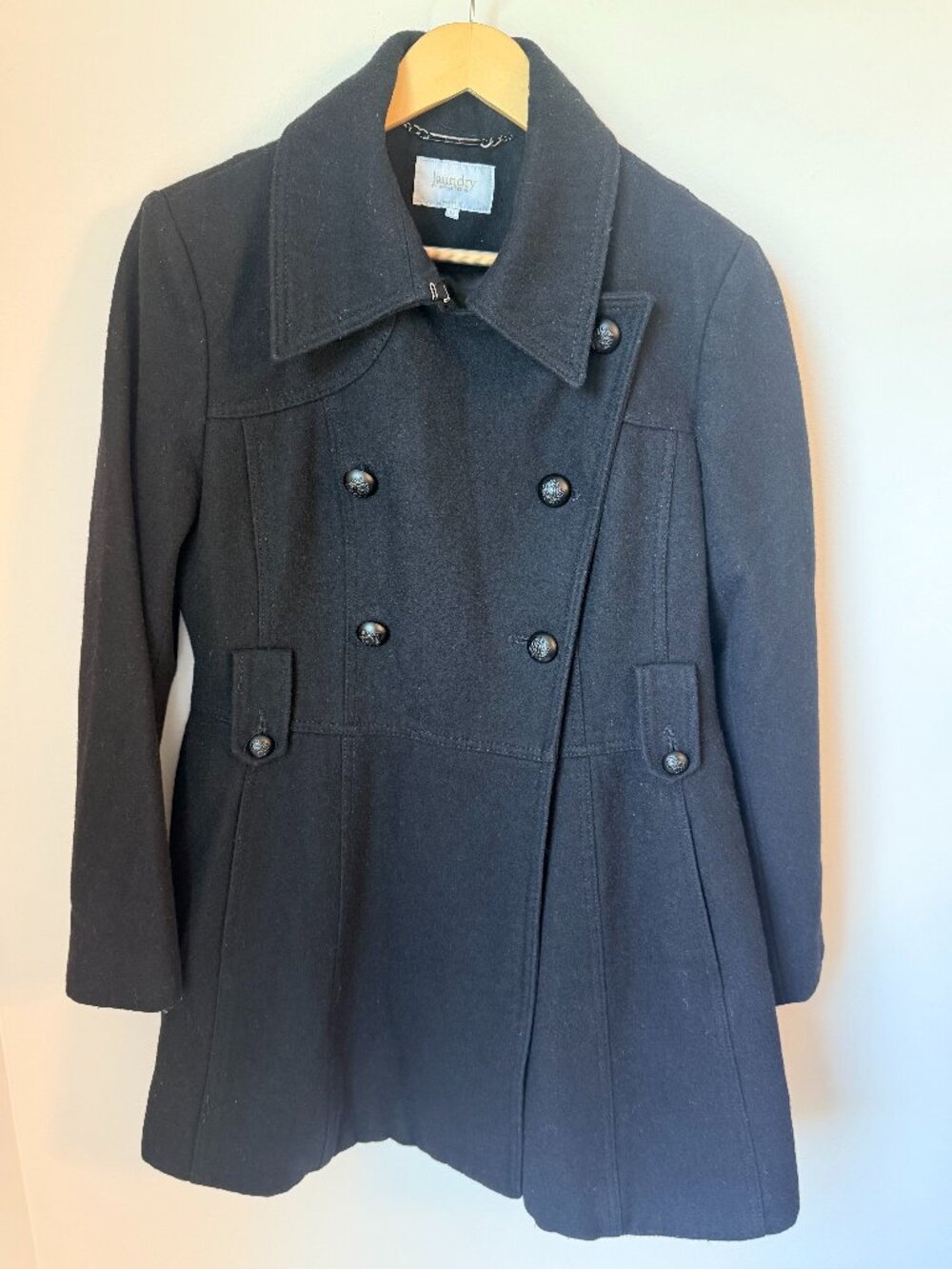 Laundry by Shelli Segal Black Wool Blend Double Breasted Coat – Size 12